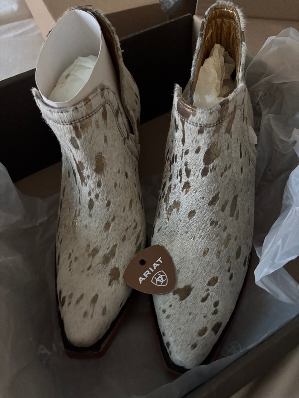 Ariat Cream and Brown Spotted Haircalf Ankle Booties